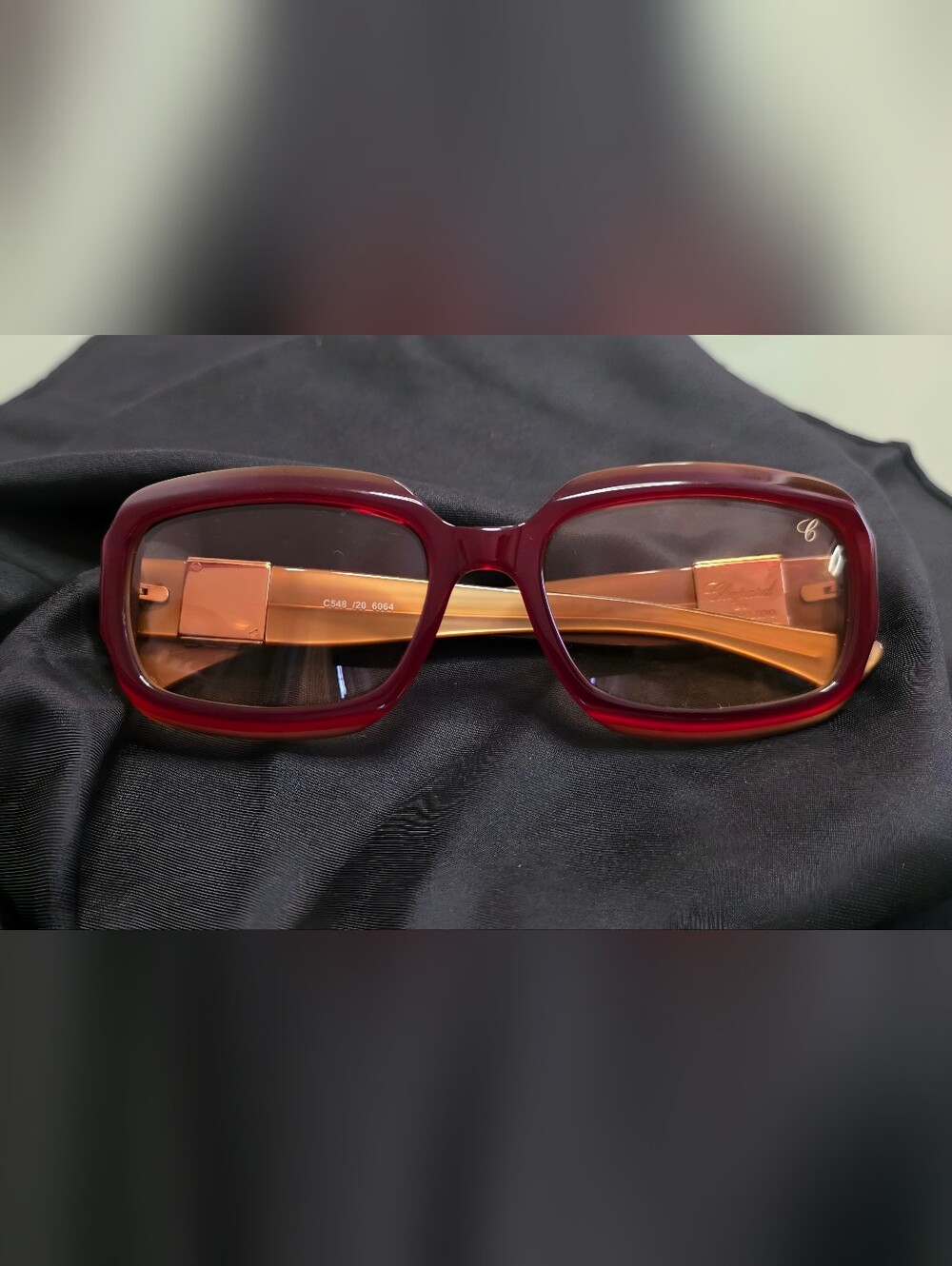 Chopard Burgundy/Caramel Gold Square Sunglasses - Picture 4 of 10